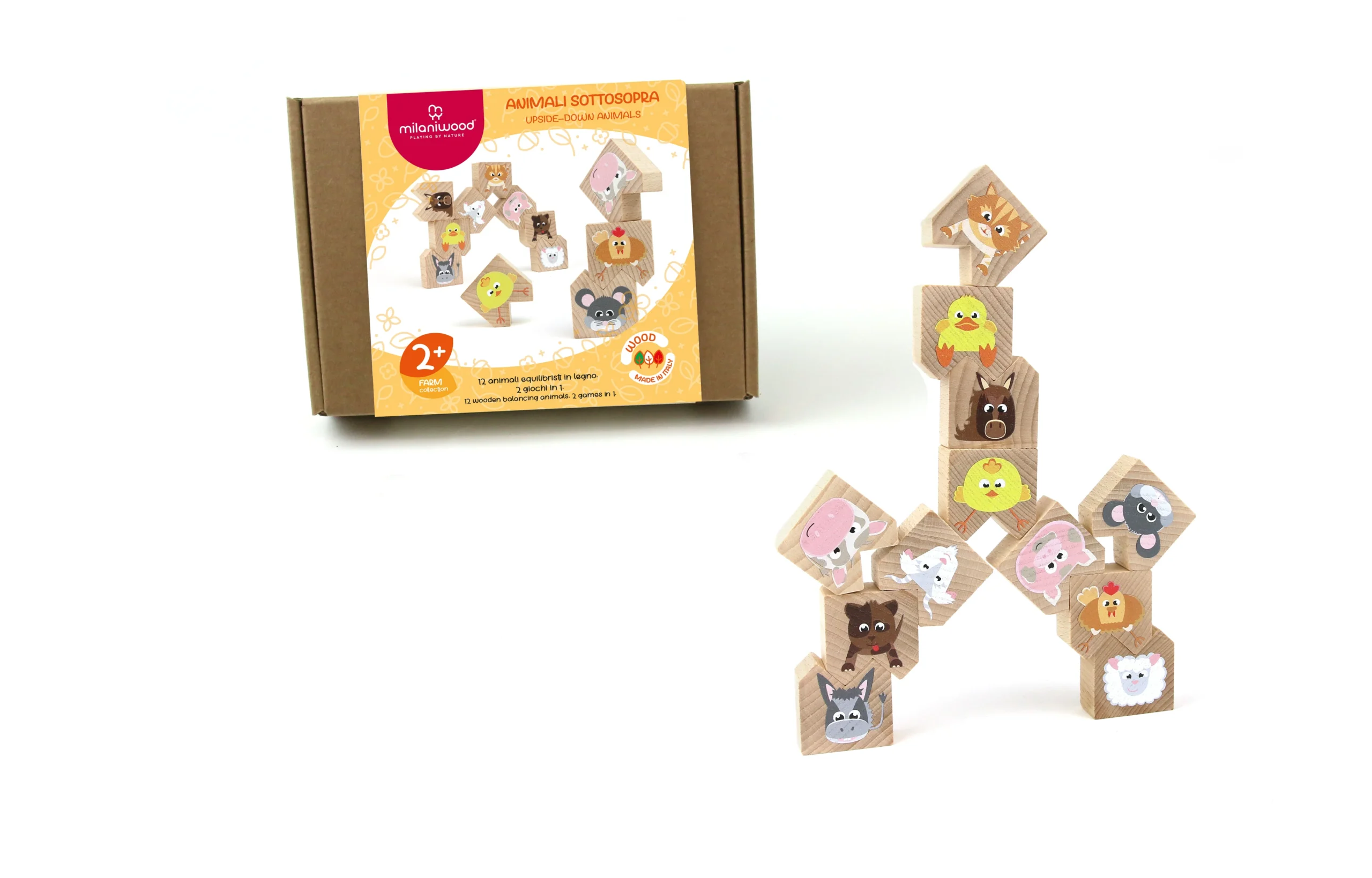 MILANIWOOD Ξύλινο παιχνίδι upside down - Ζώα της φάρμας 2+