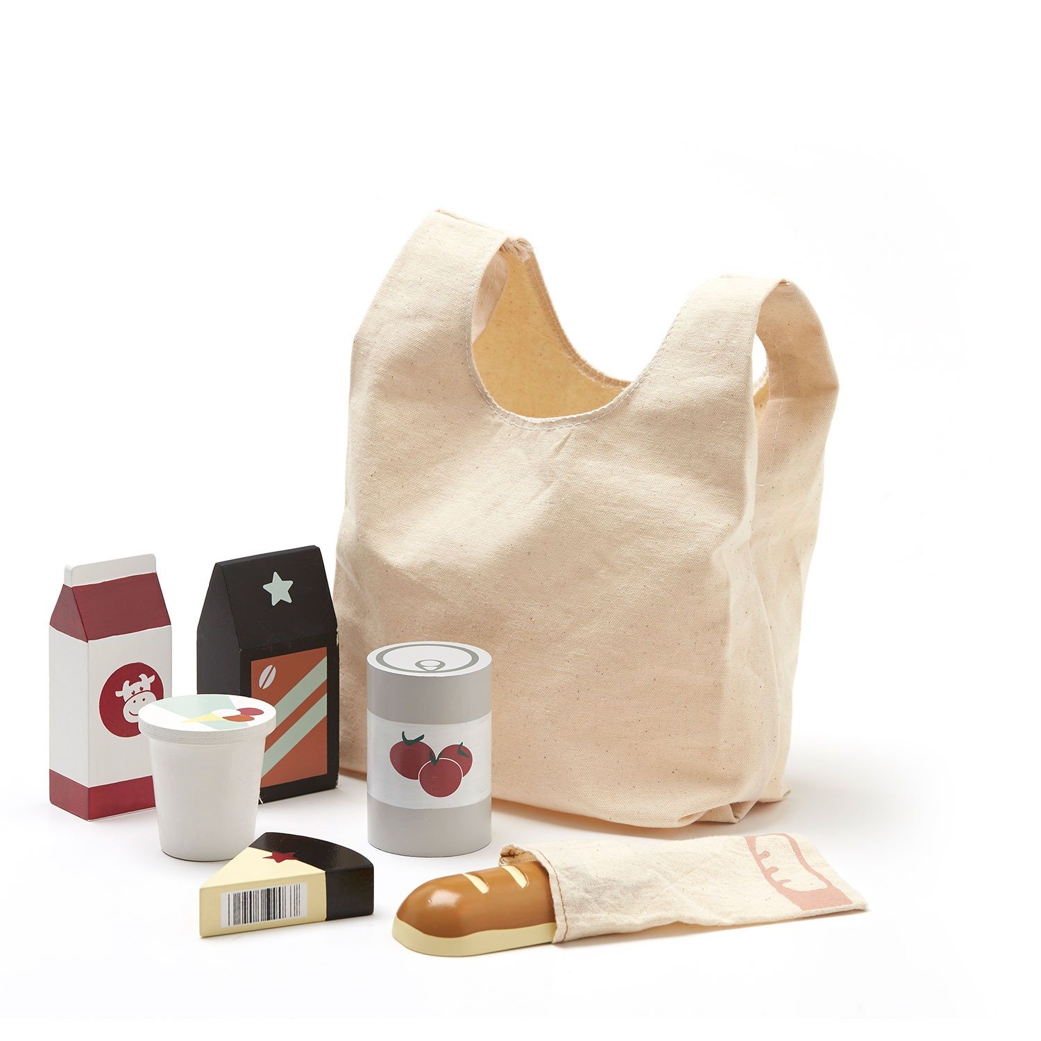 KIDS CONCEPT Σακούλα για ψώνια με 6 ξύλινα προϊόντα