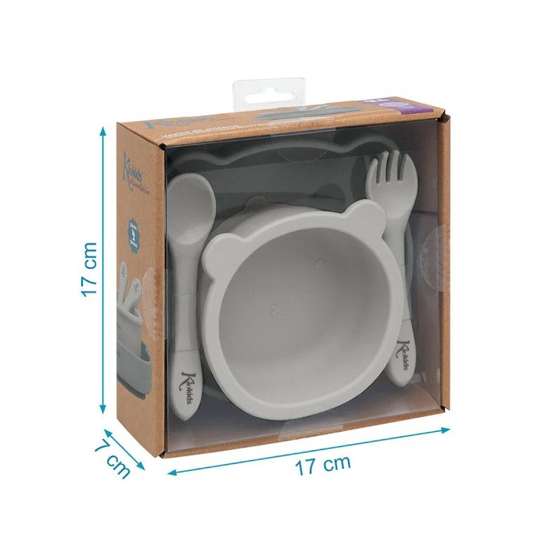 Kiokids Σετ Φαγητού Σιλικόνης "Little Bear" Γκρι - Image 3