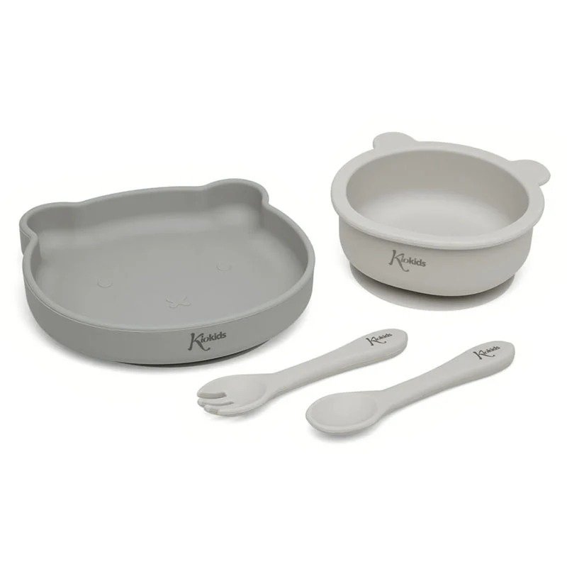 Kiokids Σετ Φαγητού Σιλικόνης "Little Bear" Γκρι