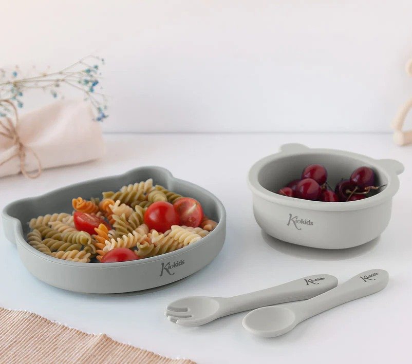 Kiokids Σετ Φαγητού Σιλικόνης "Little Bear" Γκρι - Image 4