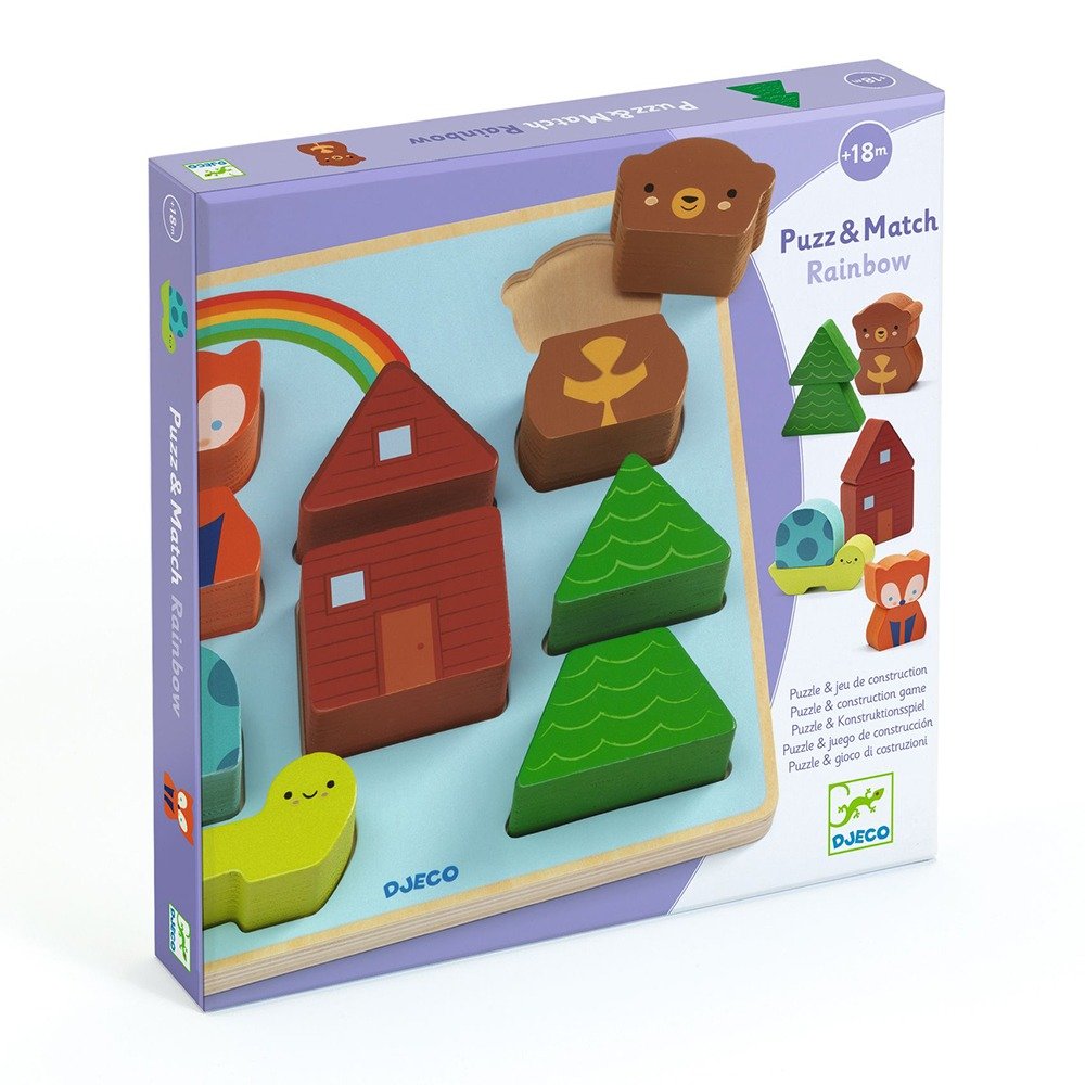 Djeco Ξύλινα Σφηνώματα και Παιχνίδι Στοίβαξης-Rainbow 18m+