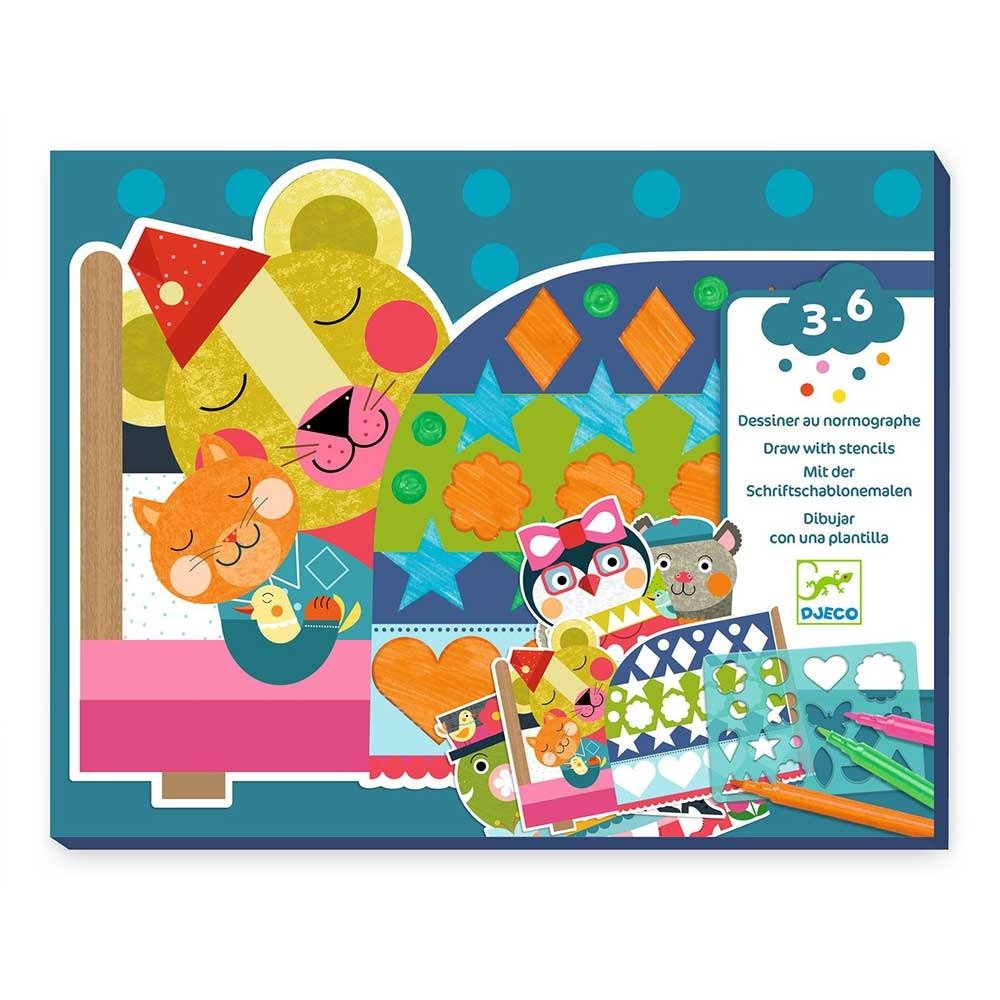 Djeco Ζωγραφική με Στένσιλ-Γεωμετρικά Ζωάκια 3+