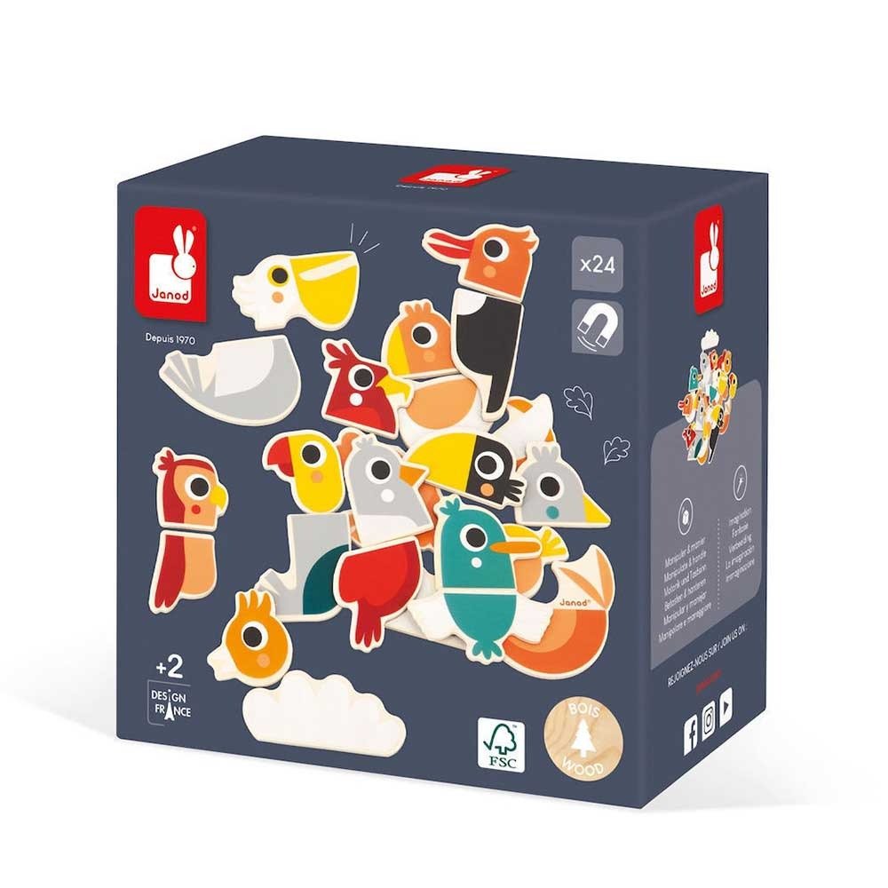 Janod Ξύλινα Μαγνητάκια Παζλ-Πουλιά 2+