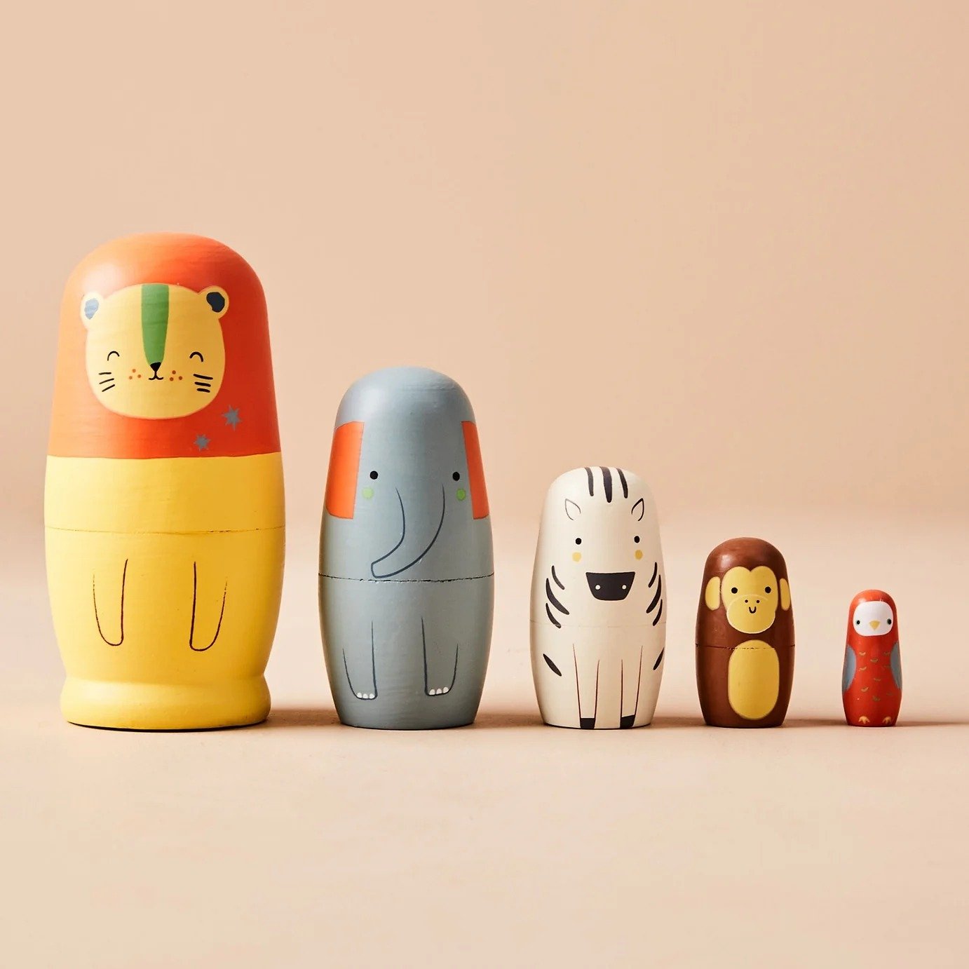 Just Bee Kids Ξύλινες Μπάμπουσκες Nesting Dolls "Ζωάκια της Ζούγκλας" 3+