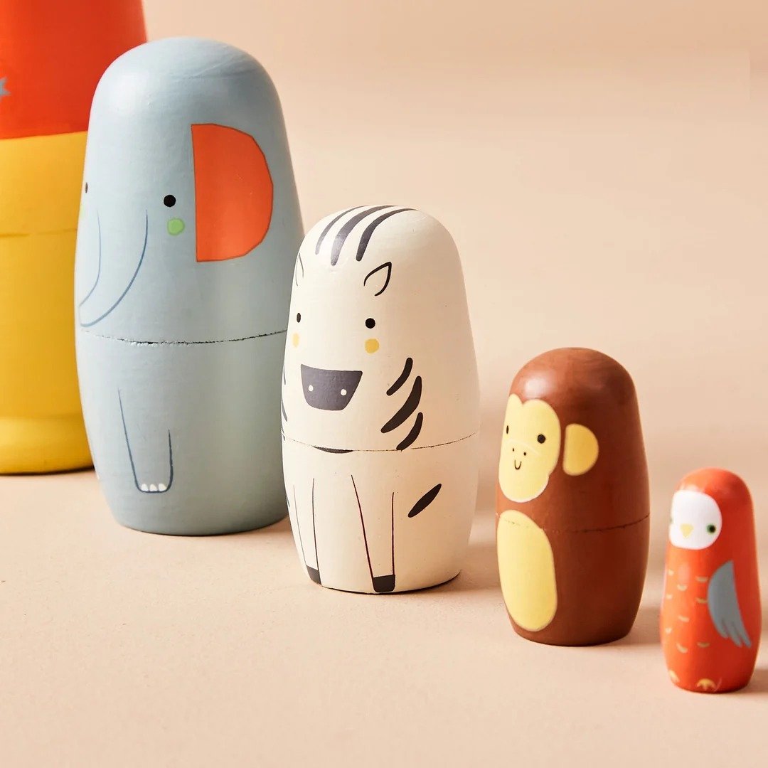 Just Bee Kids Ξύλινες Μπάμπουσκες Nesting Dolls "Ζωάκια της Ζούγκλας" 3+ - Image 2