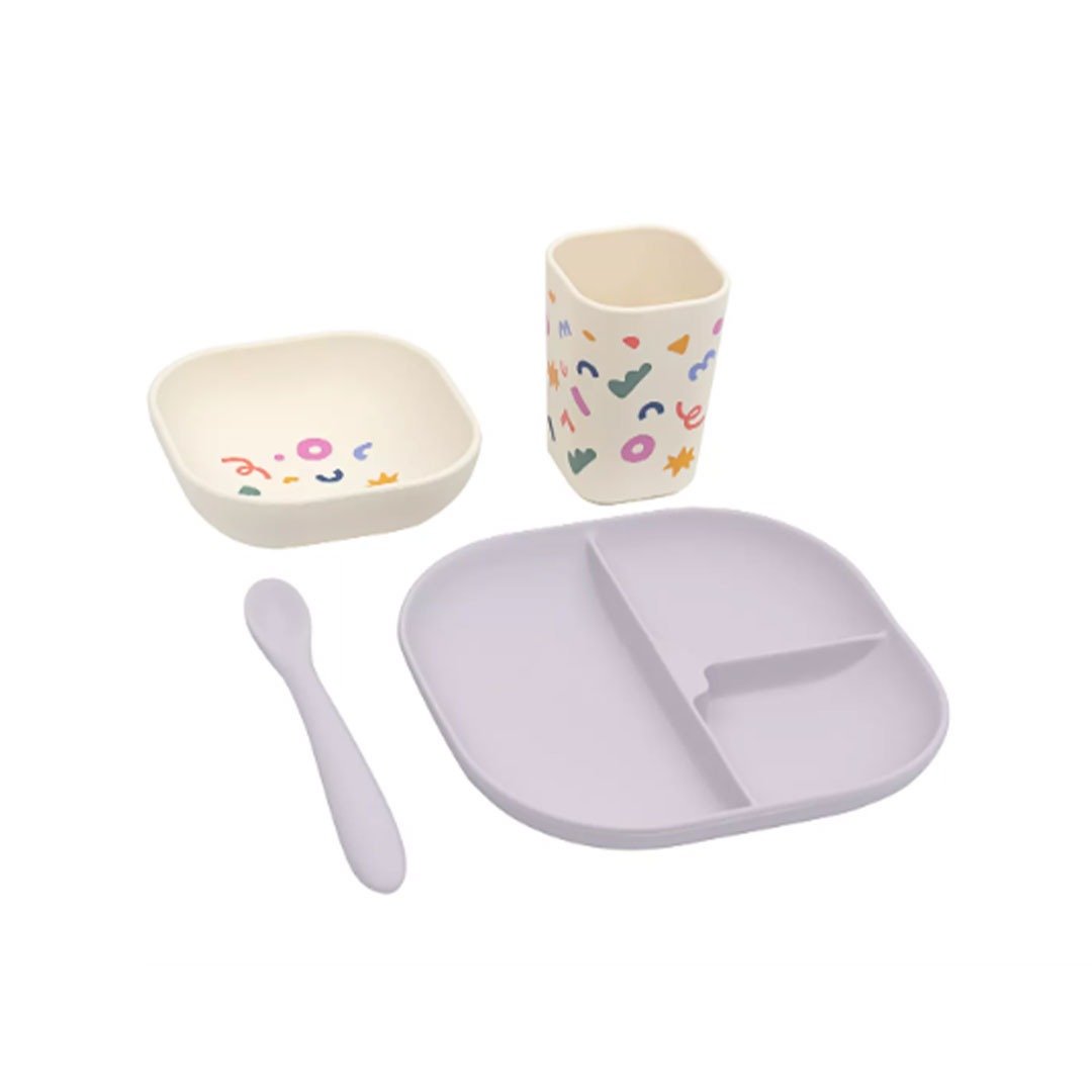 The Cotton Cloud Σετ φαγητού από σιλικόνη 4τμχ Confetti Tableware Set Lilac