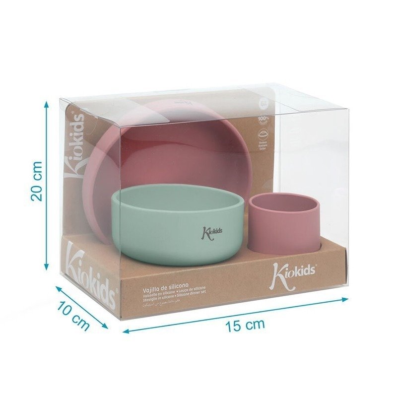 Kiokids Σετ Φαγητού Σιλικόνης 3τμχ | Ροζ/Μέντα - Image 3