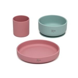 Kiokids Σετ Φαγητού Σιλικόνης 3τμχ | Ροζ/Μέντα