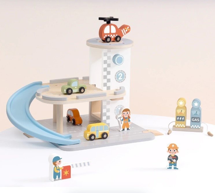 Tooky Toy Ξύλινο Πάρκινγκ Γκαράζ 2 επιπέδων