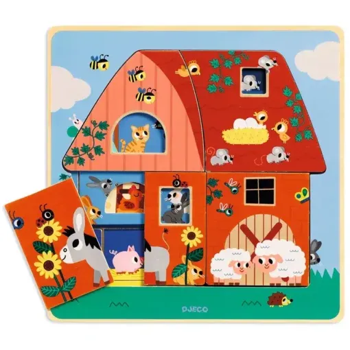 Djeco Ξύλινο Παζλ Ανακάλυψης 3 Επιπέδων - Η Ζωή στον Αχυρώνα 12τμχ. - Image 2