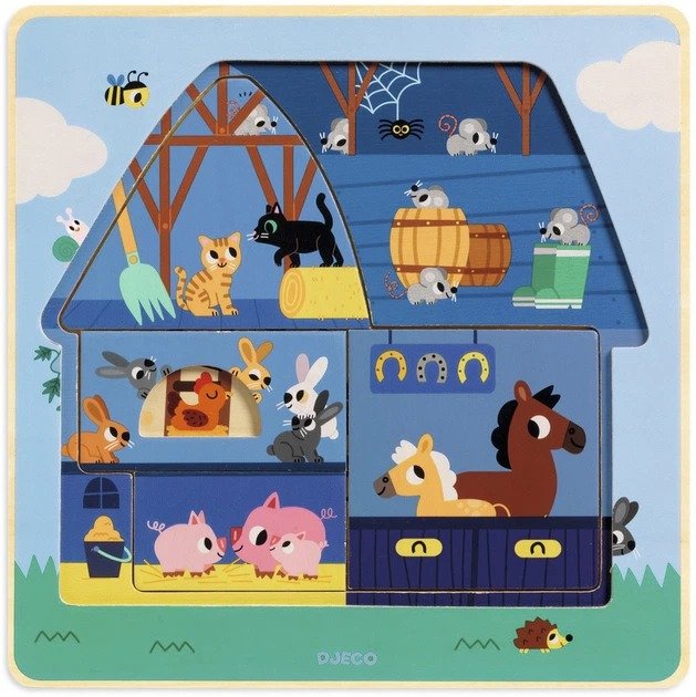 Djeco Ξύλινο Παζλ Ανακάλυψης 3 Επιπέδων - Η Ζωή στον Αχυρώνα 12τμχ. - Image 4