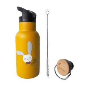Kikadu Παγούρι Θερμός Mustard Bunny 350ml με 2 Καπάκια & Βουρτσάκι