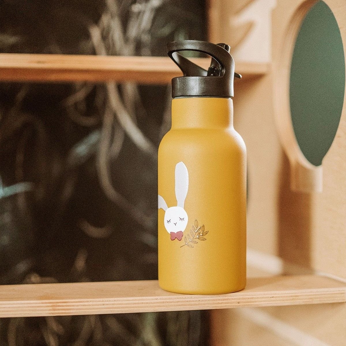 Kikadu Παγούρι Θερμός Mustard Bunny 350ml με 2 Καπάκια & Βουρτσάκι - Image 2