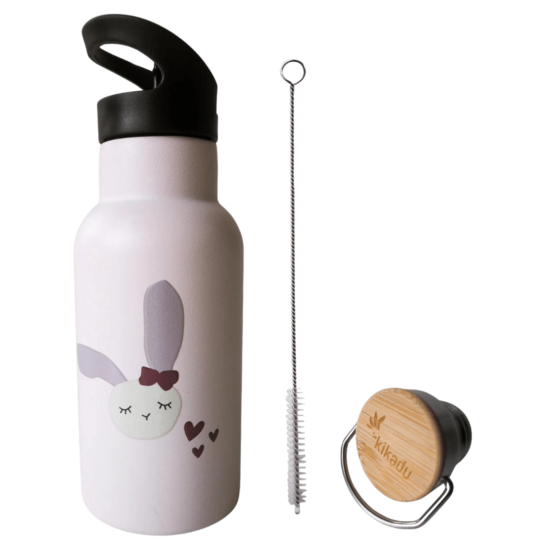 Kikadu Παγούρι Θερμός Rosé Bunny 350ml με 2 Καπάκια & Βουρτσάκι