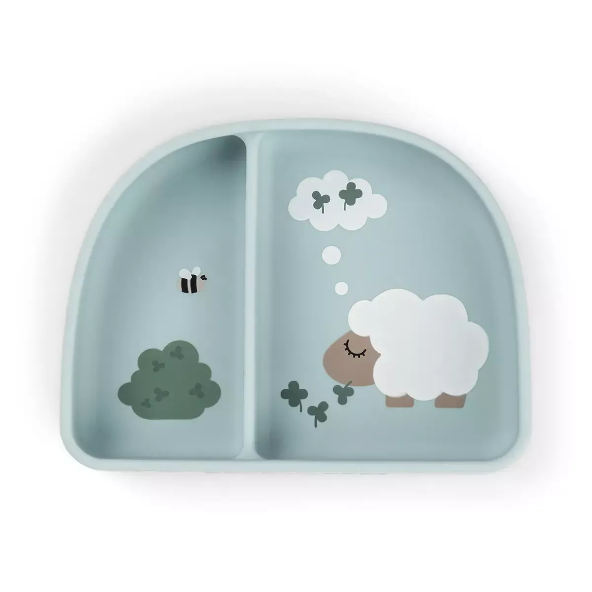 Done by Deer Πιάτο Σιλικόνης Με Βεντούζα & Χώρισμα Tiny Farm Blue