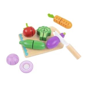 Tooky Toy Ξύλινος Δίσκος Κοπής με Μαχαίρι & Λαχανικά